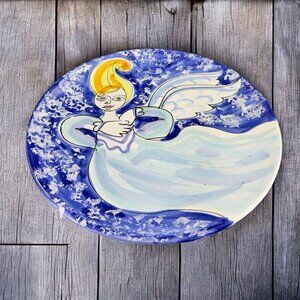 La Musa Hand Painted Plate‎ Round Dish Flying Angel Made In Italy Pottery Dish